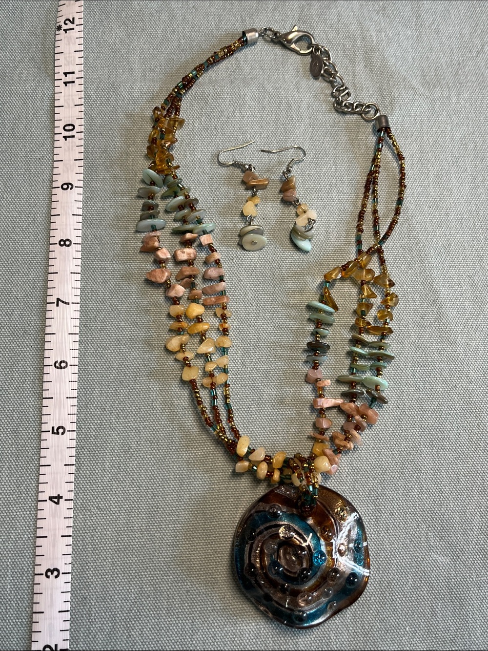 Art glass necklace and earrings